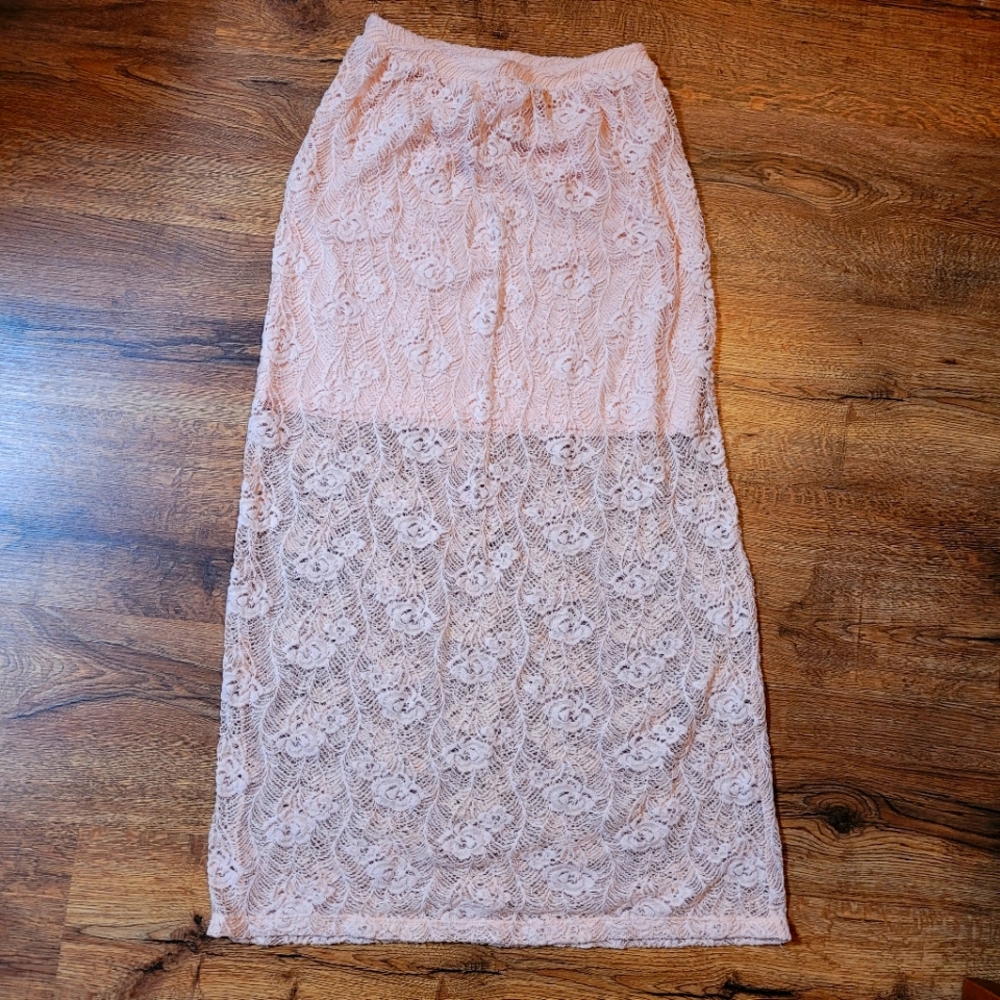 Pink lace maxi skirt